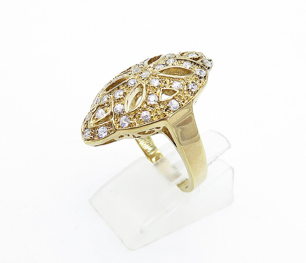 925 Sterling Silver  Vintage Cubic Zirconia Floral Cocktail Ring Sz 8  RG5163