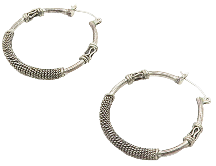 925 Sterling Silver  Vintage Dark Tone Rope Twist Swirl Hoop Earrings  EG7815