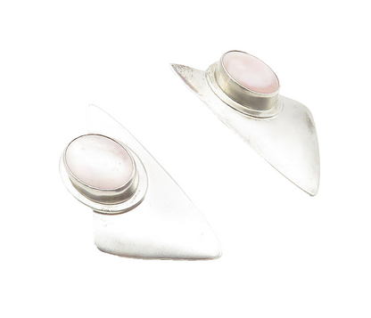 L YAZZIE NAVAJO 925 Silver  Vintage Mother Of Pearl Non Pierce Earrings EG5375