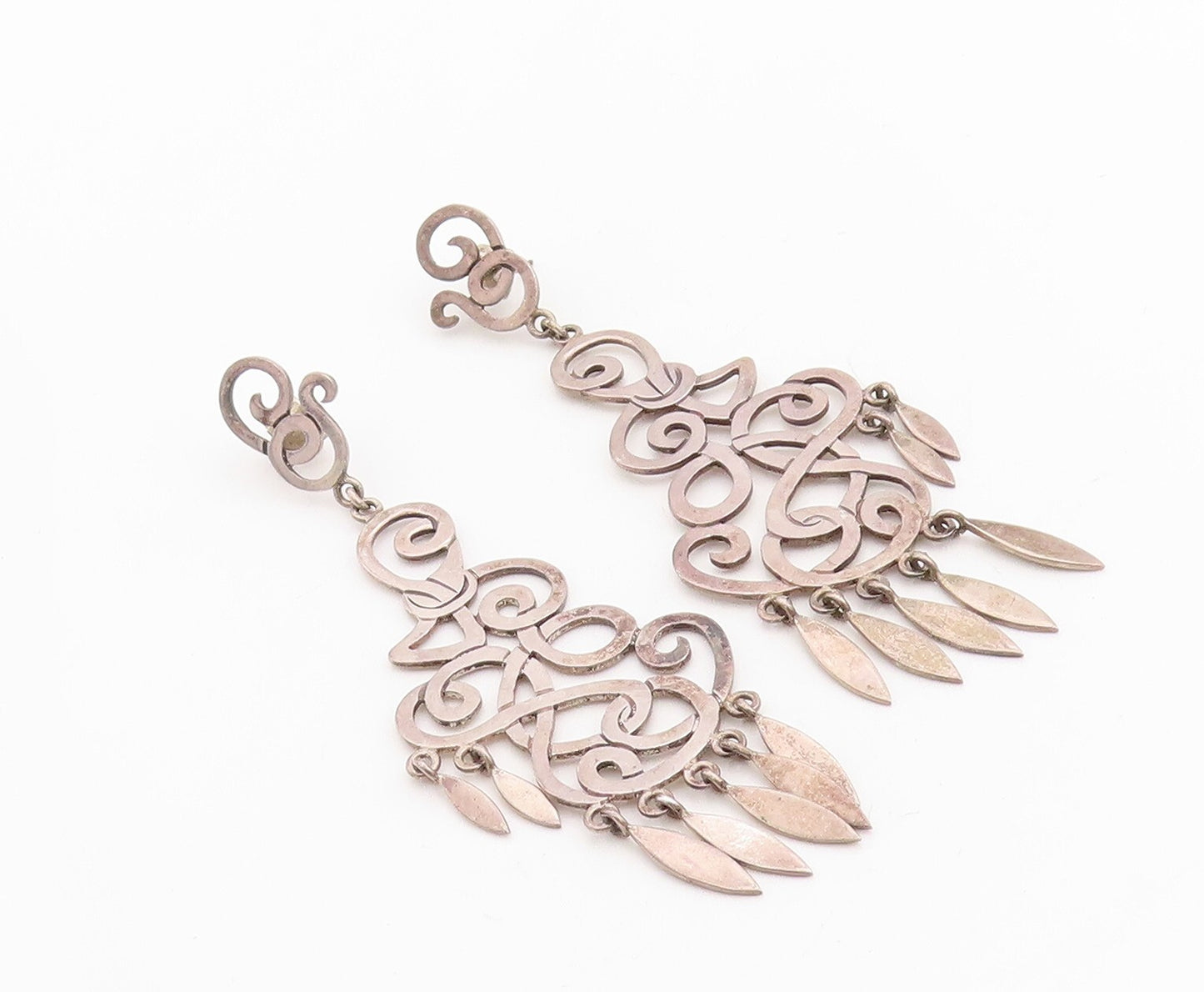 925 Sterling Silver Vintage Earrings TAXCO Large Designer Solid Cutout EG13233