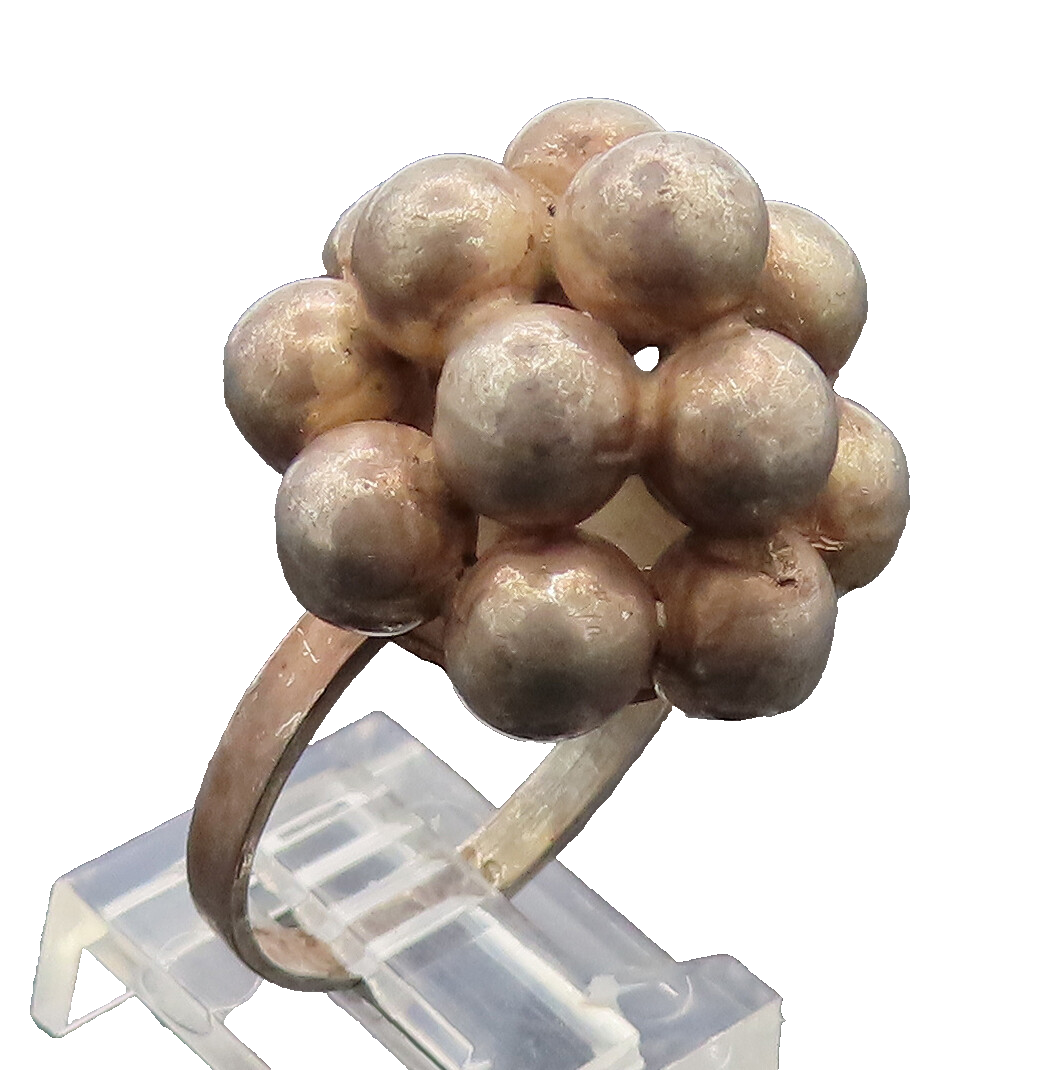 MEXICO 925 Silver  Vintage Beaded Grape Stack Solid Ring Sz 7.5  RG26880