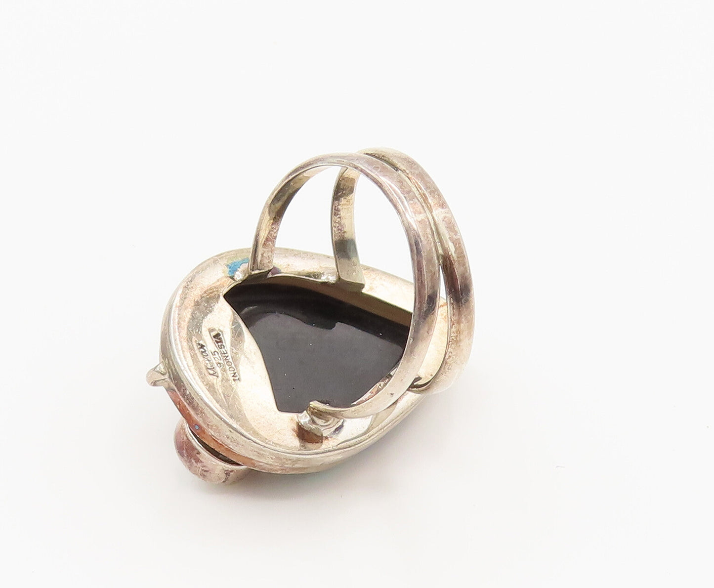 MERAV 925 Silver  Vintage Freshwater Pearls & Abalone Leaf Ring Sz 7  RG26259