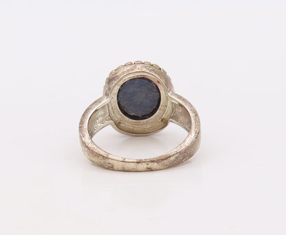 925 Sterling Silver Vintage Ring Round Cut Gemstone & Diamonds  Sz 7.5  RG29904