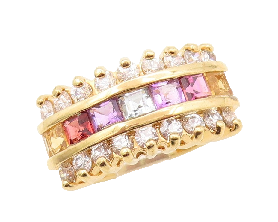 925 Sterling Silver Vintage Ring Gold Plated Square & Round CZ  Sz 6  RG31060