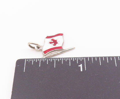 925 Sterling Silver  Vintage Petite Enamel Canadian Flag Pendant  PT15973