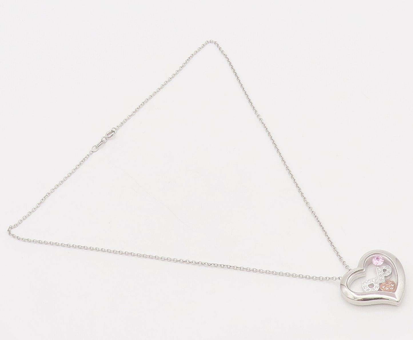 925 Silver  Vintage Heart Caged Letters Charms CZ Chain Necklace  NE4035
