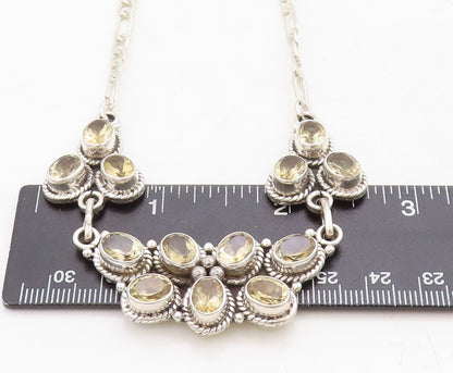 925 Sterling Silver  Yellow Topaz Oval Twist Link Shiny Chain Necklace  NE2156
