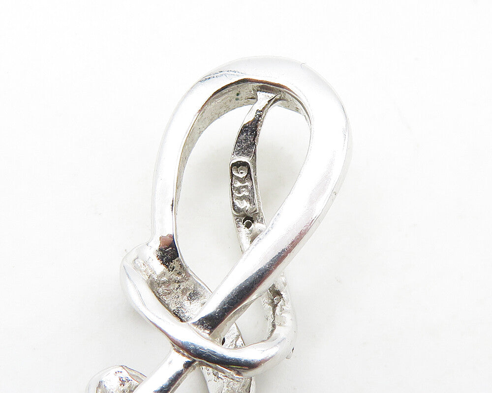 925 Sterling Silver  Vintage Genuine Diamonds Swirl Loop Pendant  PT15554