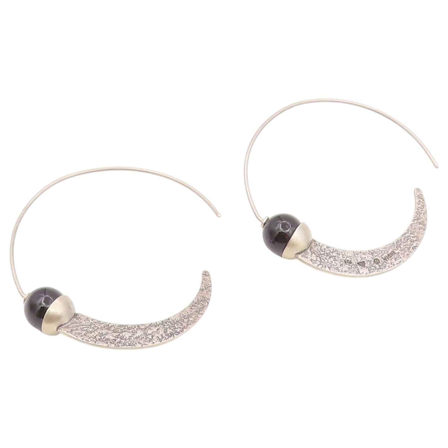 925 Sterling Silver Vintage Earrings SILPADA Black Chalcedony Moon Arch  EG14511