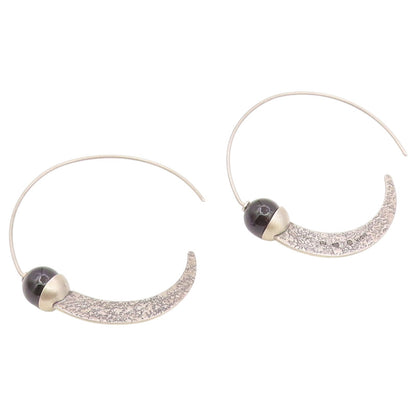 925 Sterling Silver Vintage Earrings SILPADA Black Chalcedony Moon Arch  EG14511