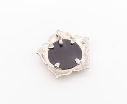 925 Sterling Silver Vintage Pendant Cabochon Onyx Floral Petal Charm  PT25486