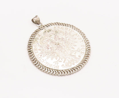 925 Sterling Silver Vintage Pendant Solid Carved Royal Face Coin  PT23132