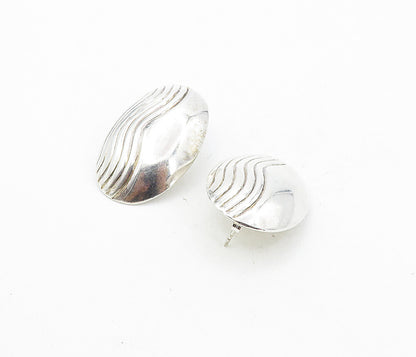 925 Sterling Silver  Vintage Shiny Wavy Design Oval Dome Drop Earrings  EG4209