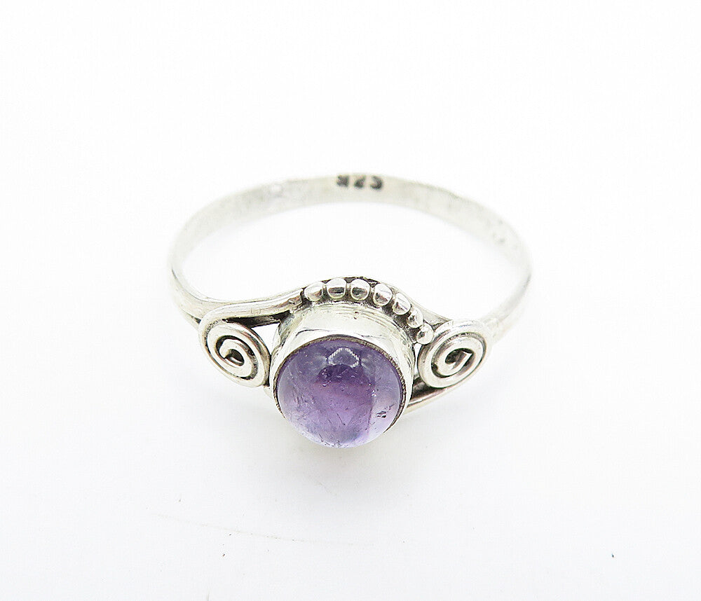925 Sterling Silver  Cabochon Cut Amethyst Swirl Solitaire Ring Sz 7.5  RG8034
