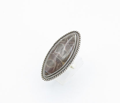 925 Sterling Silver  Brown Spotted Jasper Pointed Cocktail Ring Sz 9  RG8444