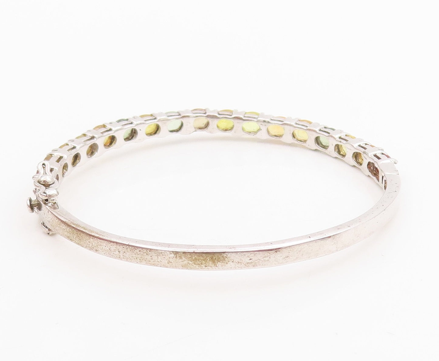 925 Sterling Silver Vintage Bracelet Oval Cut Real Gemstone Bangle  BT11532