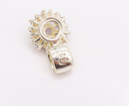 925 Sterling Silver Vintage Pendant  Round Tanzanite Beaded Flower  PT22994