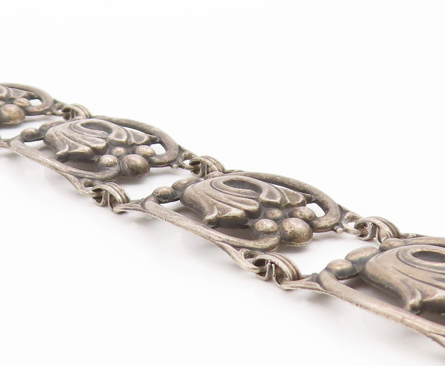 925 Sterling Silver Vintage Bracelet DANECRAFT Tulip Floral Panel Link  BT11678