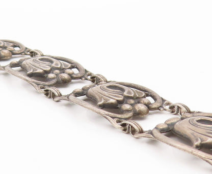 925 Sterling Silver Vintage Bracelet DANECRAFT Tulip Floral Panel Link  BT11678