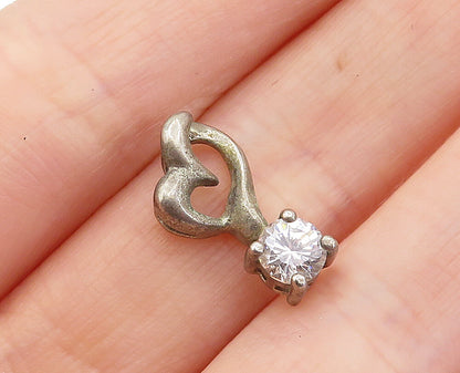 925 Sterling Silver  Vintage Petite Cubic Zirconia Love Heart Pendant  PT3956