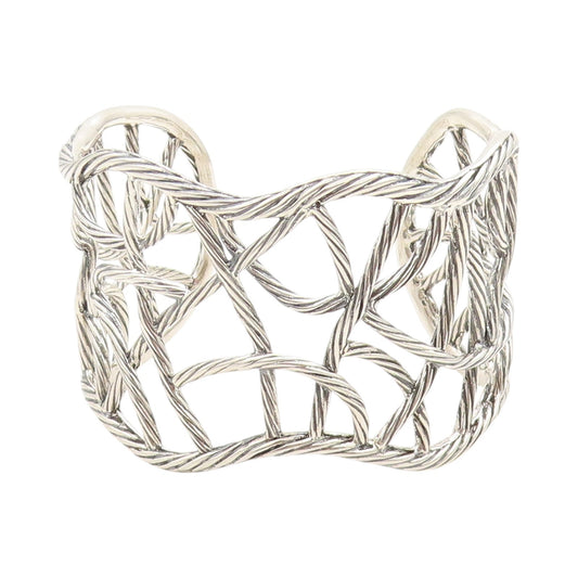 925 Sterling Silver Vintage Bracelet Cutout Twisted Ropes Woven Cuff  BT11358