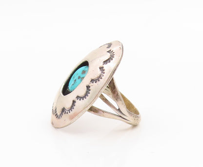 925 Sterling Silver Vintage Ring NAVAJO Turquoise Etched Band  Sz 5.5  RG35306