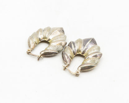 925 Sterling Silver  Vintage Shiny Hollow Scalloped Hoop Earrings  EG5165