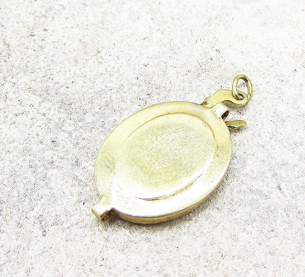 925 Sterling Silver Vintage 2 Tone Giant Oval Drop Charm Pendant PT1760