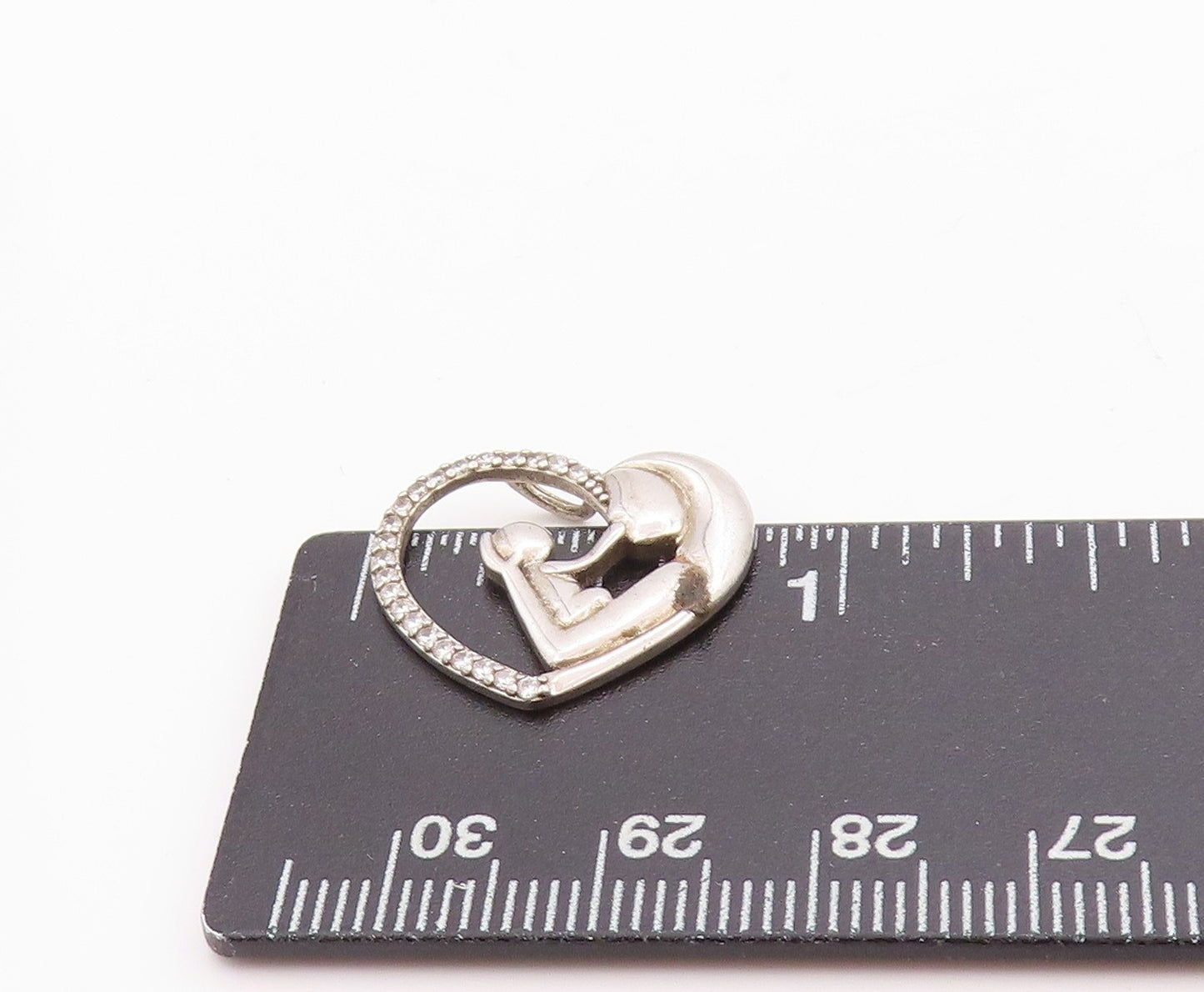 925 Sterling Silver Vintage Pendant CZ Heart Outline Motherhood Charm  PT24753