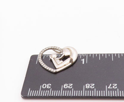 925 Sterling Silver Vintage Pendant CZ Heart Outline Motherhood Charm  PT24753