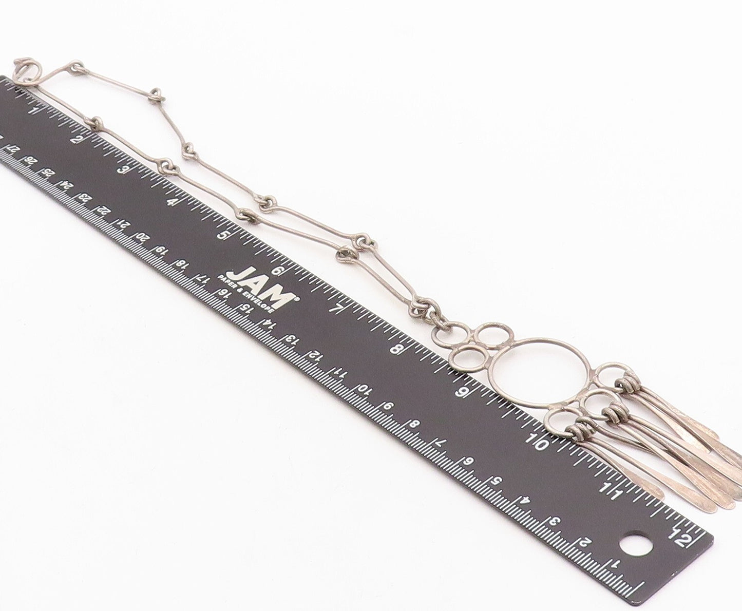 925 Sterling Silver Vintage Necklace Solid Cutout Dangling Trible Design NE4341