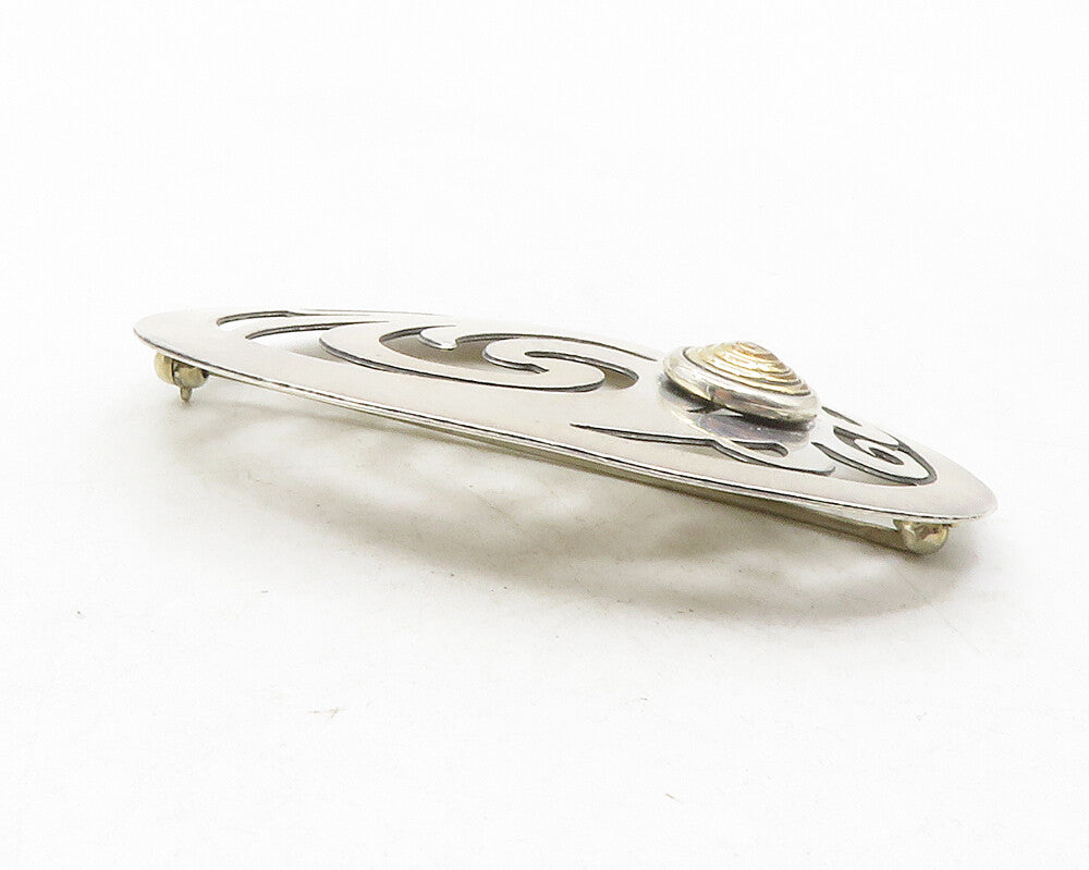 STAMAS 925 Sterling Silver  Vintage Two Tone Cutout Floral Brooch Pin  BP4518