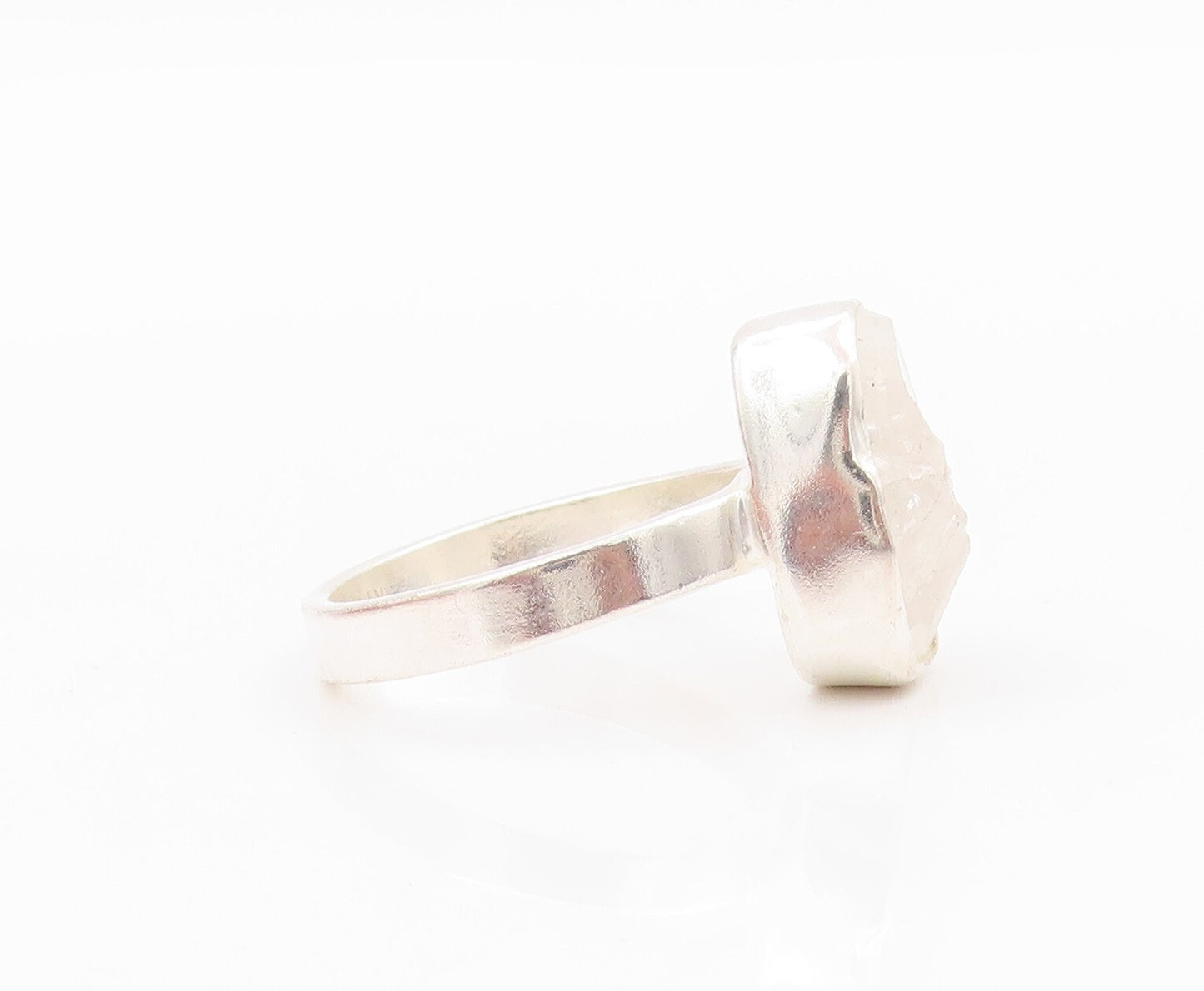 925 Sterling Silver Vintage Ring Oval Brutalist Cut Gemstone  Sz 8  RG31778