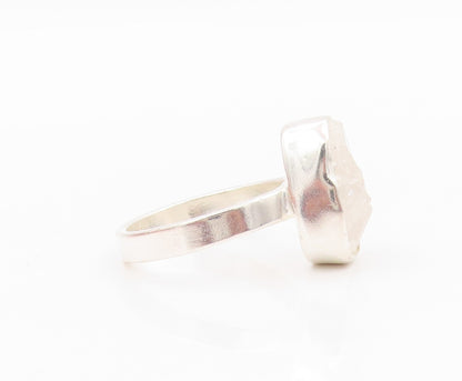 925 Sterling Silver Vintage Ring Oval Brutalist Cut Gemstone  Sz 8  RG31778