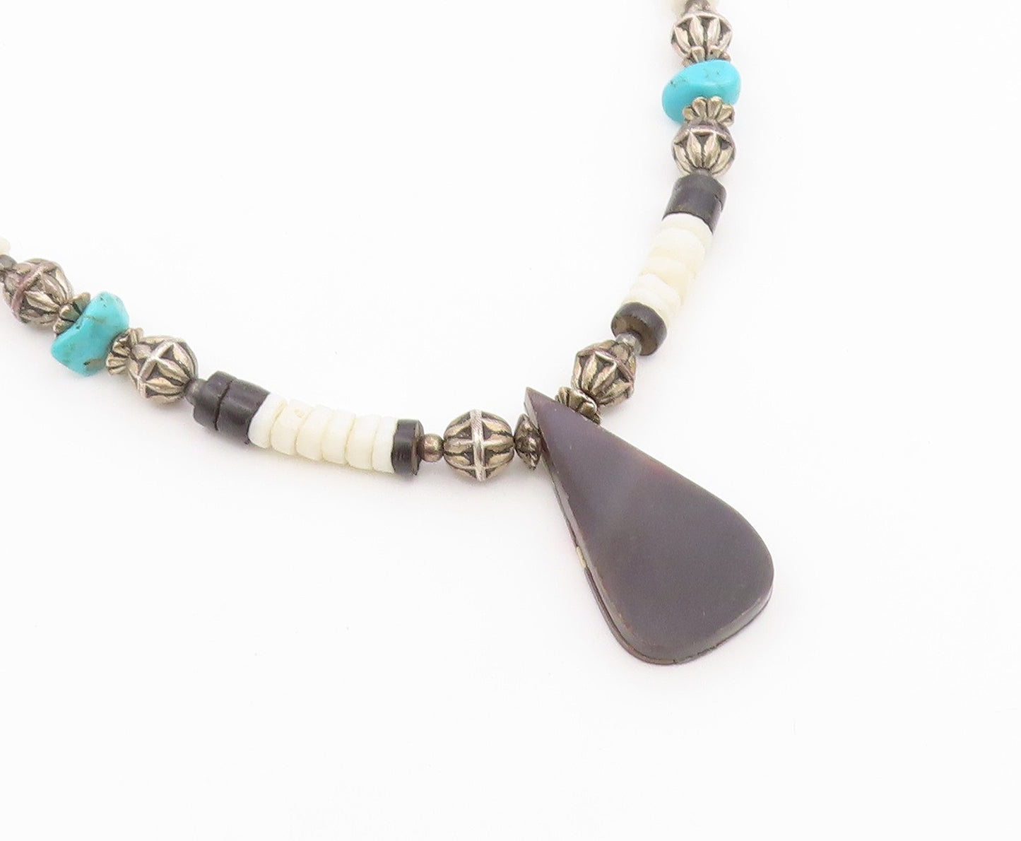 925 Sterling Silver Vintage Necklace SOUTHWESTERN Multi Gemstone Chain  NE4924