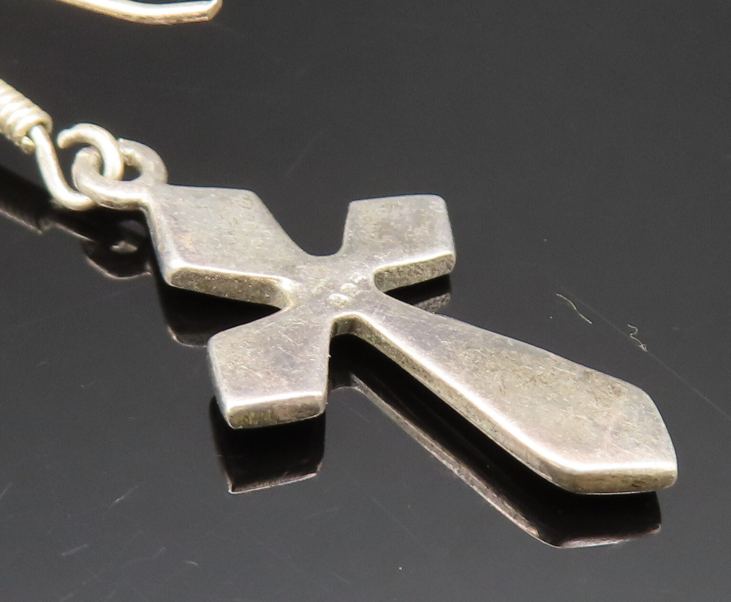 925 Sterling Silver  Vintage Black Onyx Religious Cross Earrings  EG11809