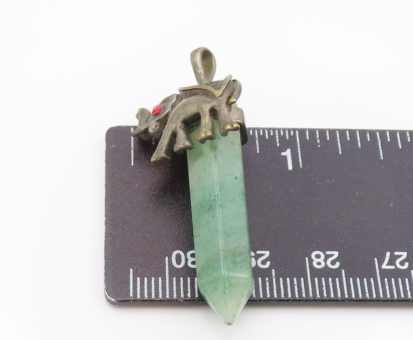 925 Sterling Silver  Vintage Jade Wand Red Topaz Elephant Eye Pendant  PT16541