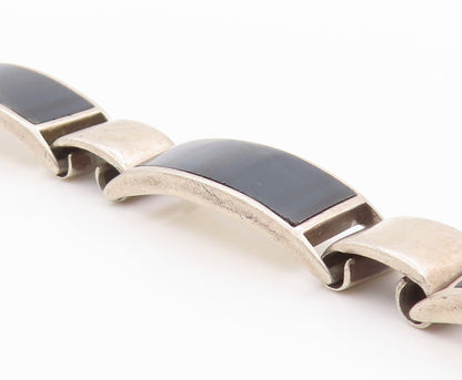 925 Sterling Silver Vintage Bracelet Designer Rectangle Onyx Inlay  BT11304