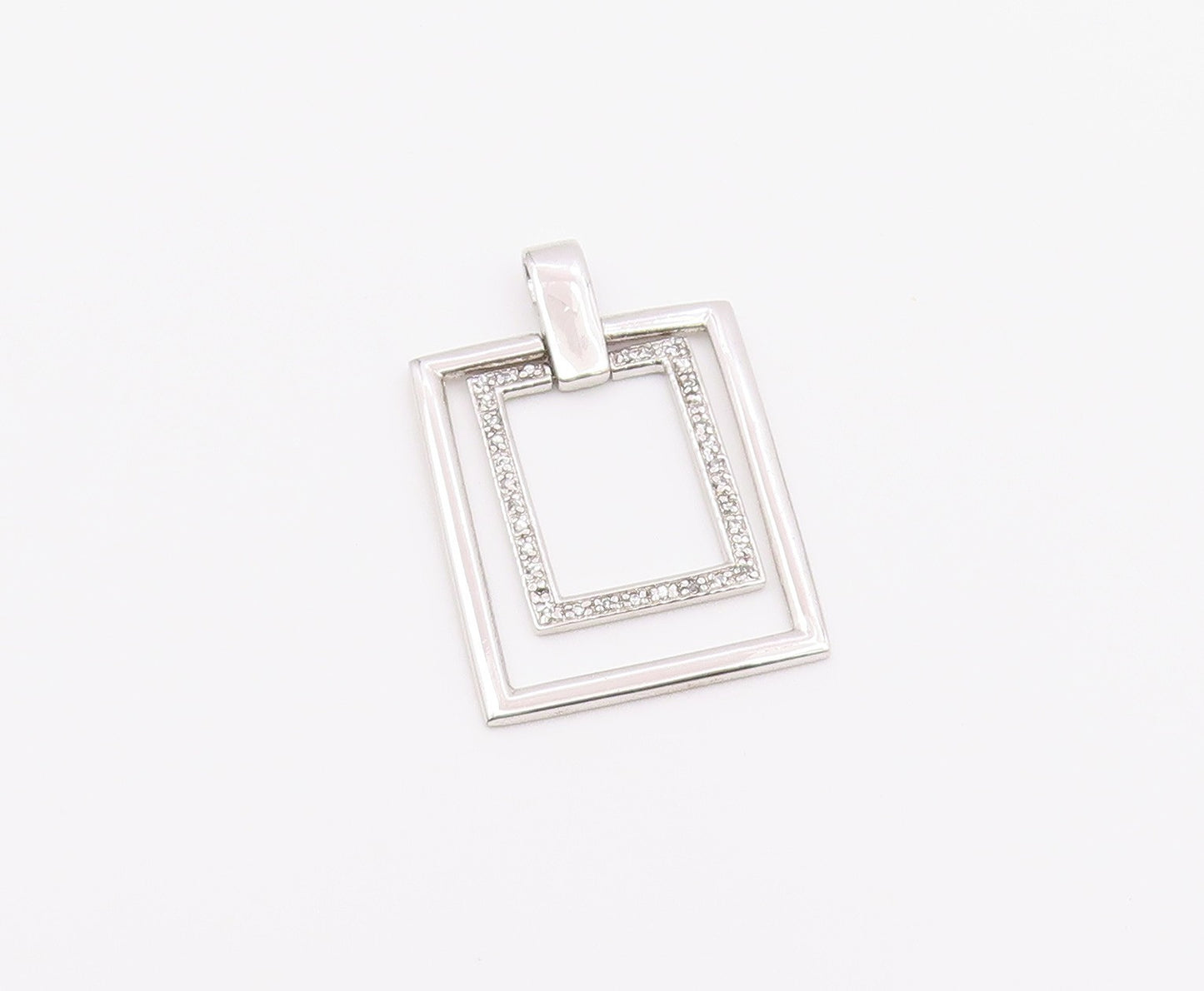 925 Sterling Silver  Vintage Topaz Open Squares Shiny Pendant  PT18554