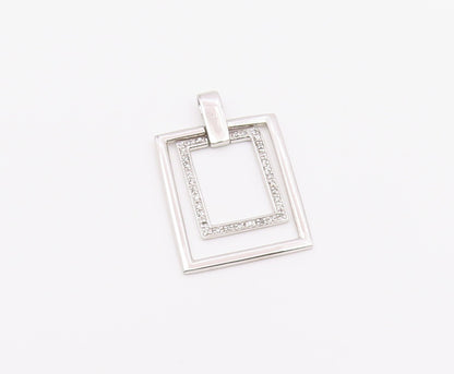925 Sterling Silver  Vintage Topaz Open Squares Shiny Pendant  PT18554