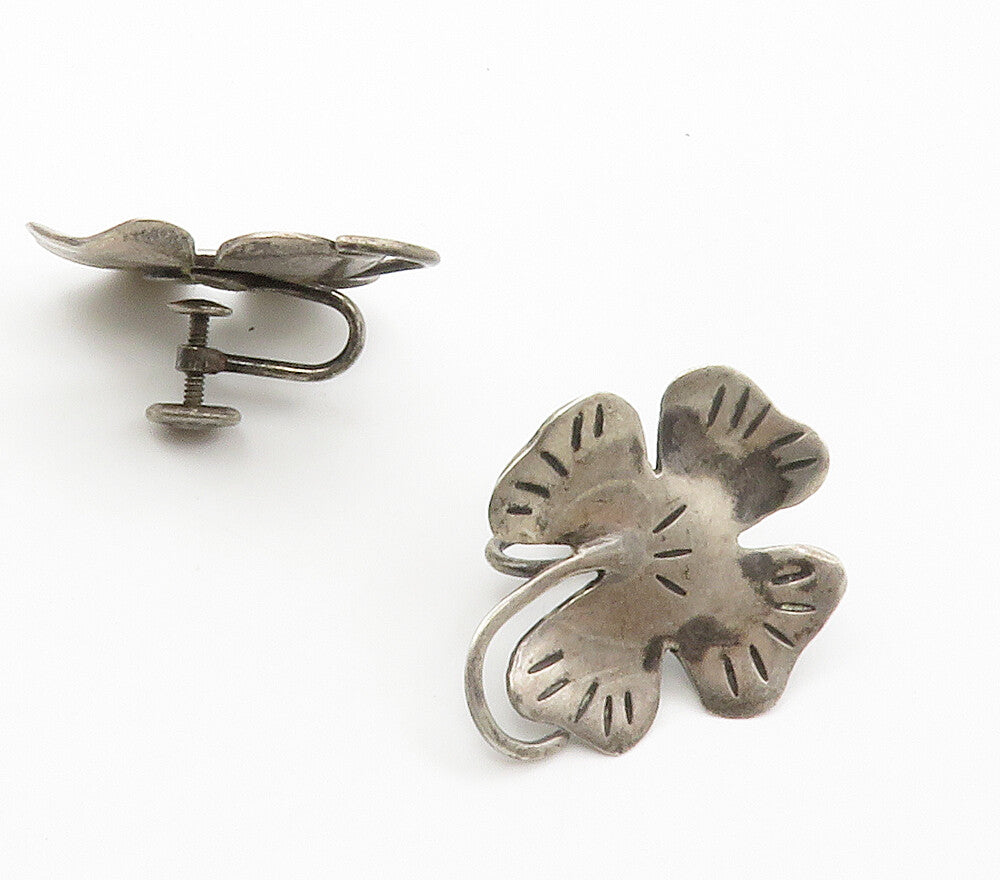 925 Sterling Silver  Vintage Flower Motif Etched Non Pierce Earrings  EG7495