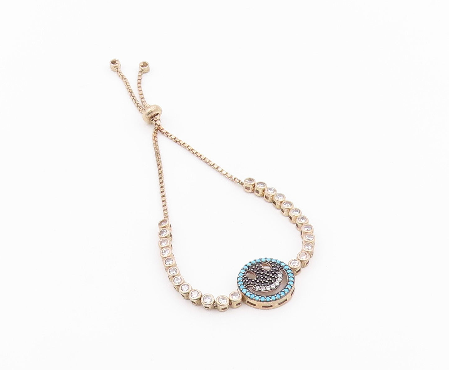 925 Silver  Vintage Turquoise Spinel & Cubic Zirconia Chain Bracelet  BT8789