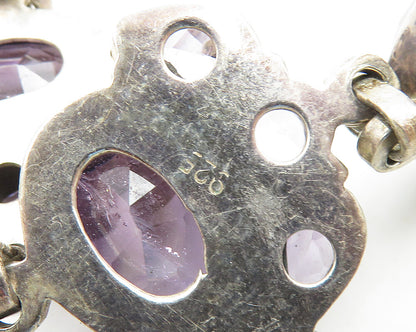 925 Sterling Silver Vintage Multi Shape Amethyst Chain Bracelet BT7010