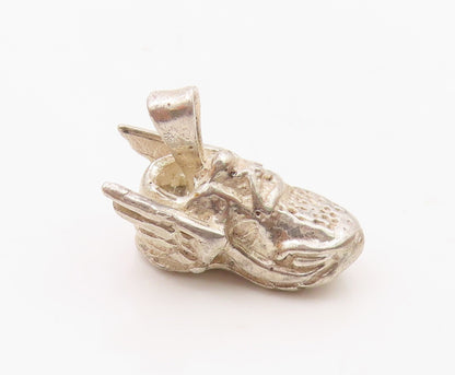 925 Sterling Silver  Vintage Shiny Winged Sneaker Shoe Pendant  PT15215