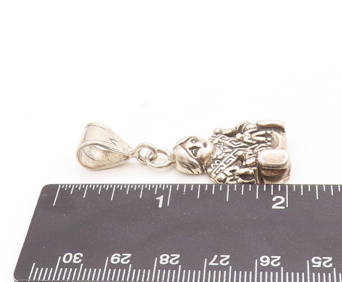 925 Sterling Silver Vintage Pendant Puffed Large Man Small Human Carved  PT23834