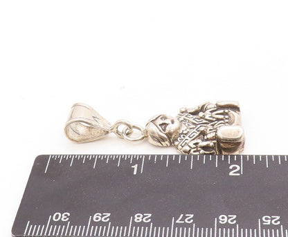925 Sterling Silver Vintage Pendant Puffed Large Man Small Human Carved  PT23834