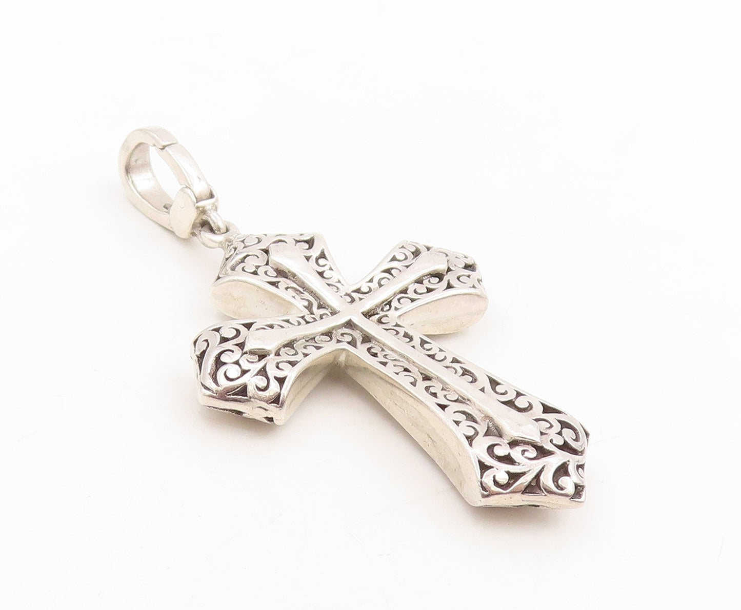 925 Sterling Silver Vintage Pendant Swirly Openwork Religious Cross  PT25427