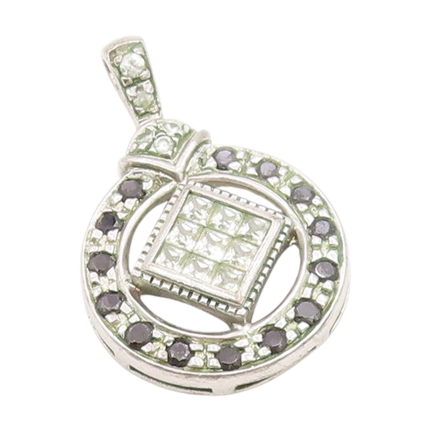 925 Sterling Silver Vintage Pendant Black & White CZ Geometric Charm  PT25824