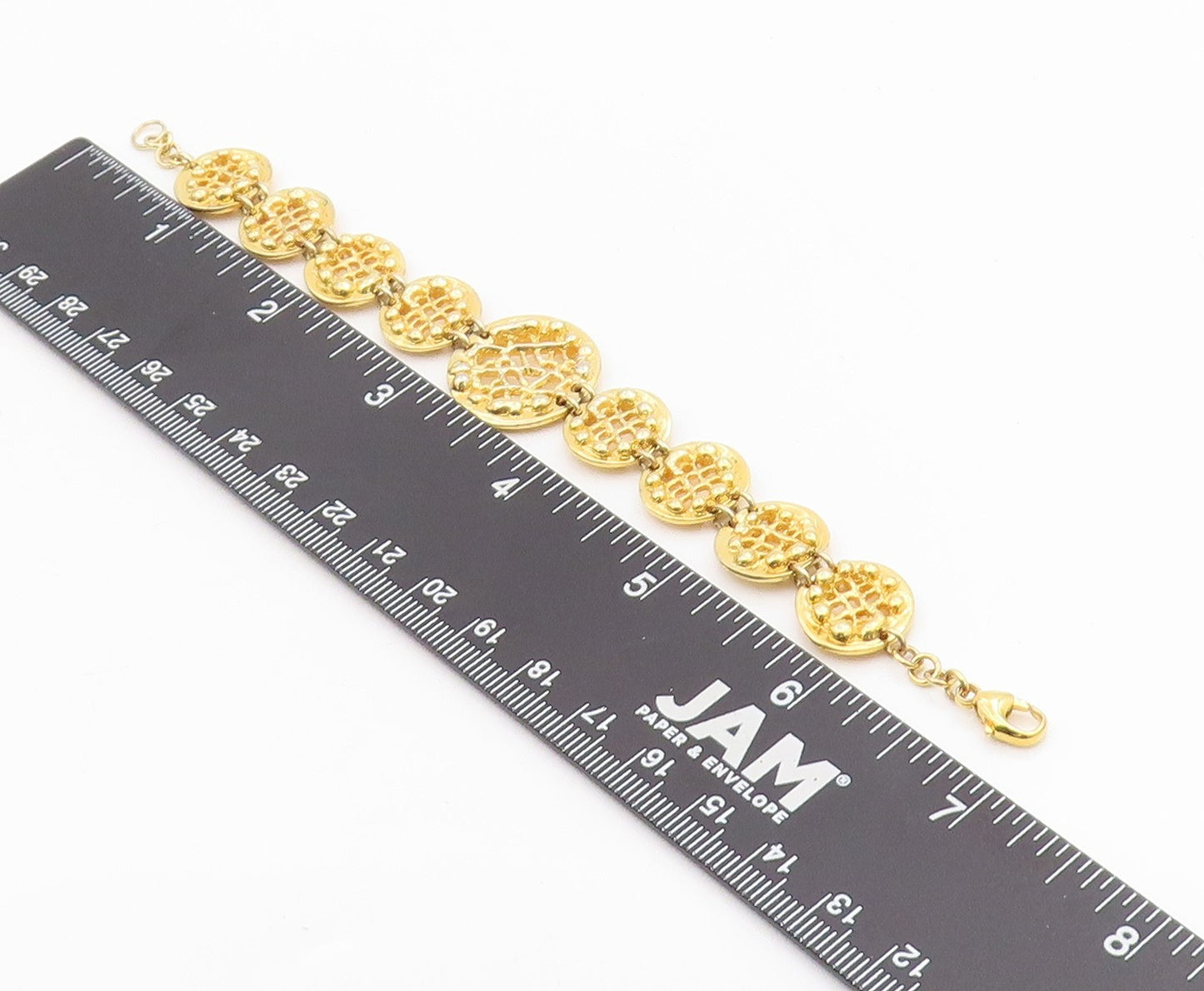 925 Sterling Silver Vintage Bracelet Gold Plated Round Cutout Medallion  BT11529