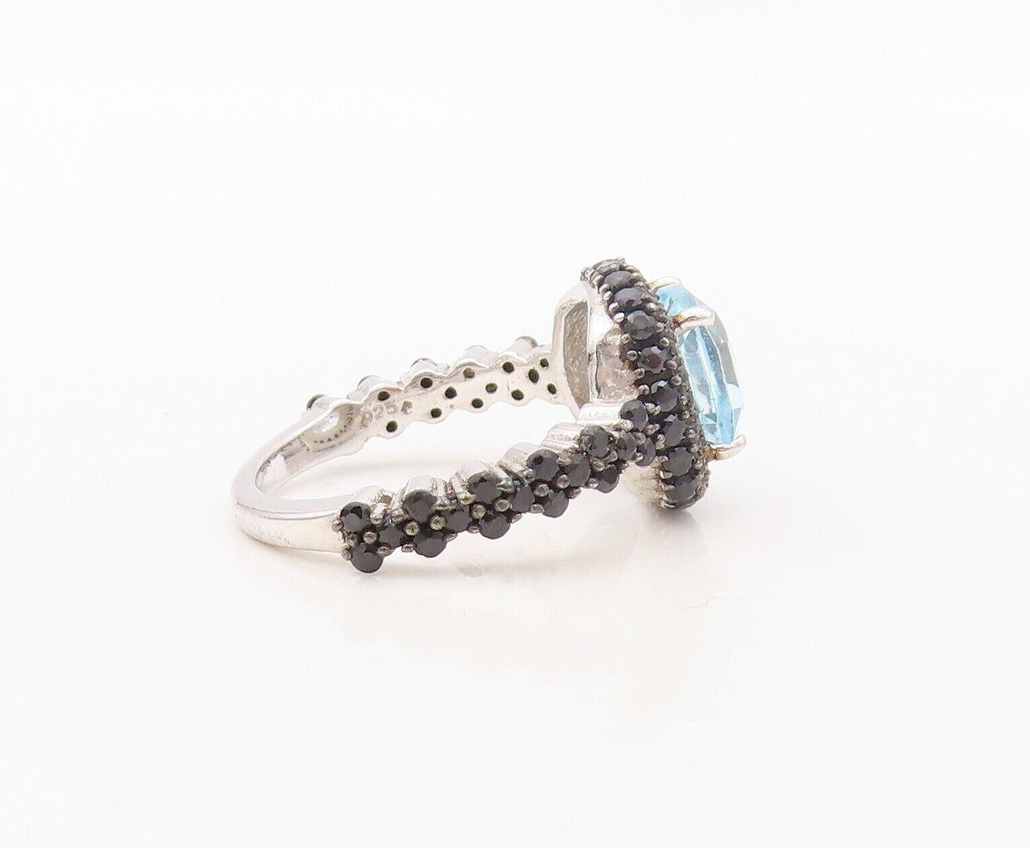 925 Sterling Silver Vintage Ring Square Cut Blue Topaz & Spinel  Sz 7  RG30270